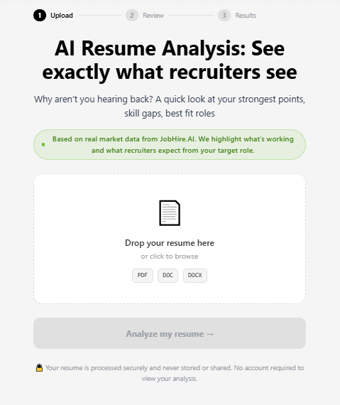Step 1: Secure resume upload to JobHire AI