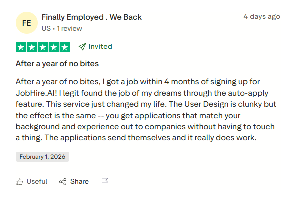 Trustpilot review: After a year of no bites, I got a job within 4 months, 5 stars