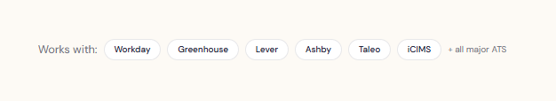 Wobo AI homepage ATS integration list showing Workday Greenhouse Lever Ashby Taleo iCIMS plus all major ATS