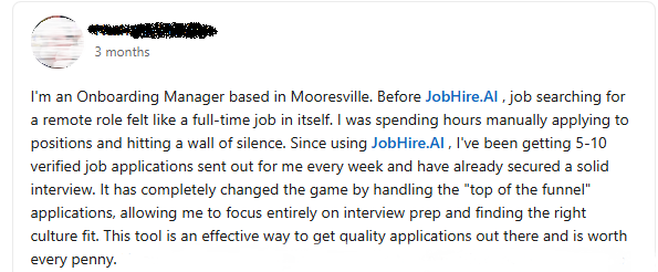LinkedIn post from an Onboarding Manager about JobHire.AI