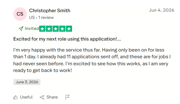 Trustpilot review: Excited for my next role, 5 stars