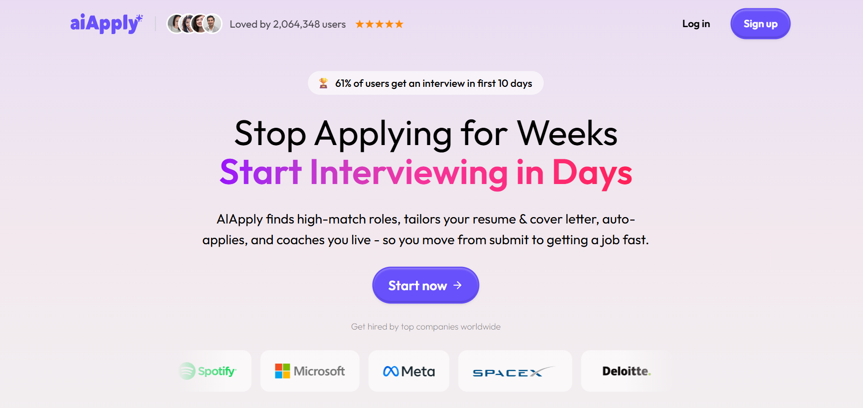 AiApply homepage claiming users are 80% more likely to get a job faster and citing 1,166,440+ job seekers on the platform