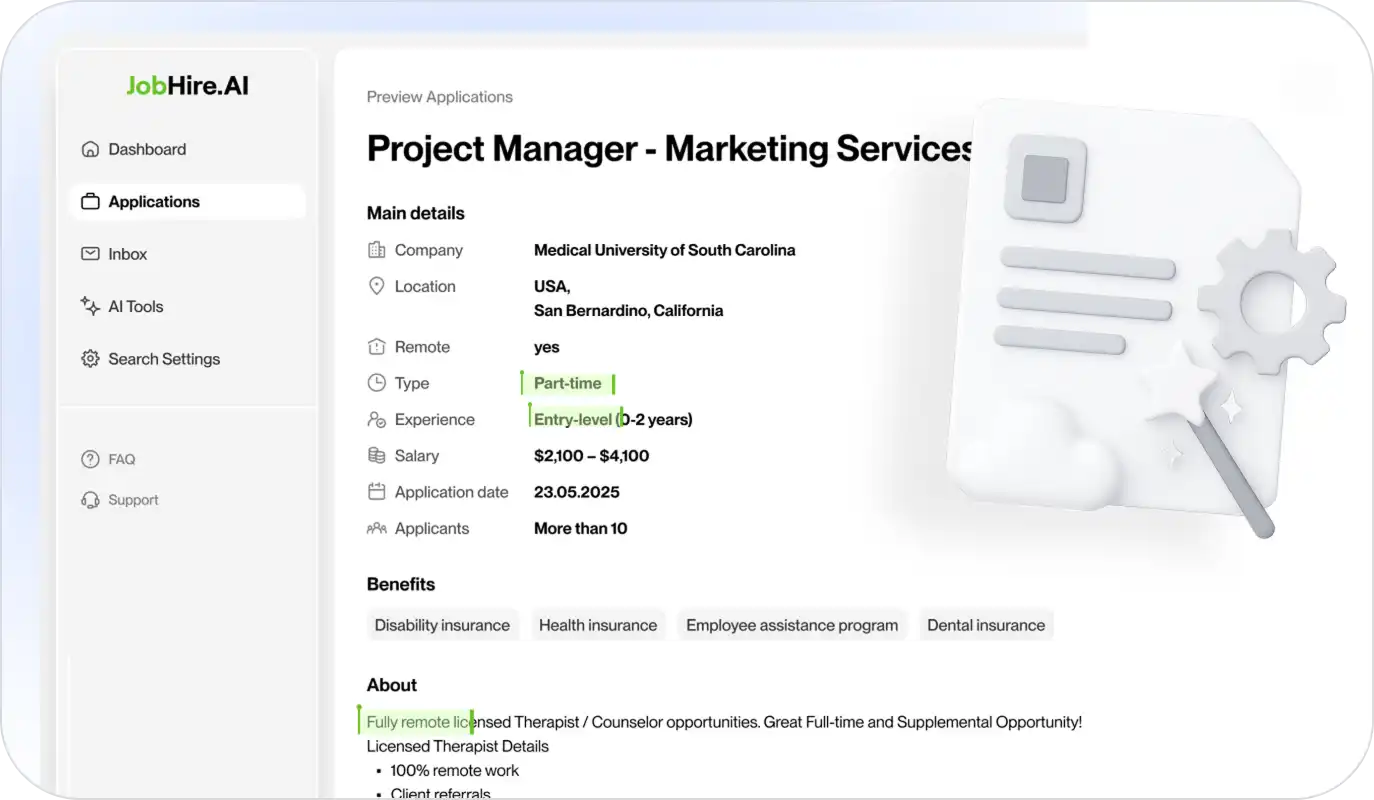 Copy job description interface