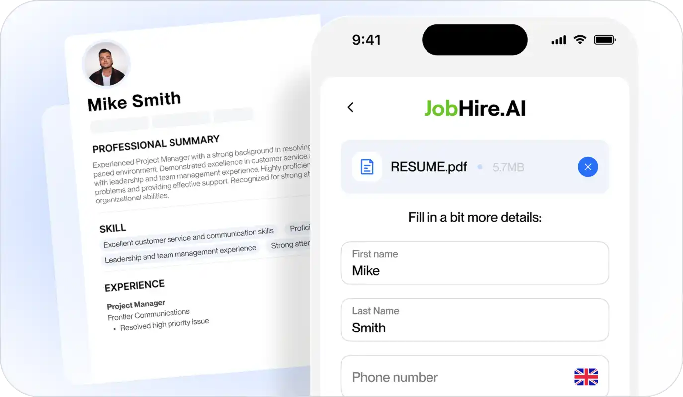 Register and add your resume interface
